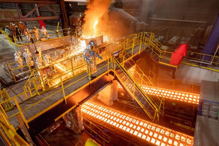 Steelworkers at U.S. Steel's new pig iron plant in Gary, Indiana.