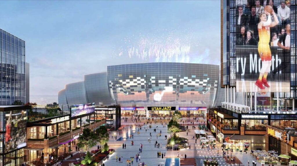 A rendering of a new Utah Jazz/National Hockey League arena in Salt Lake City that team owner Ryan Smith released via Twitter.  