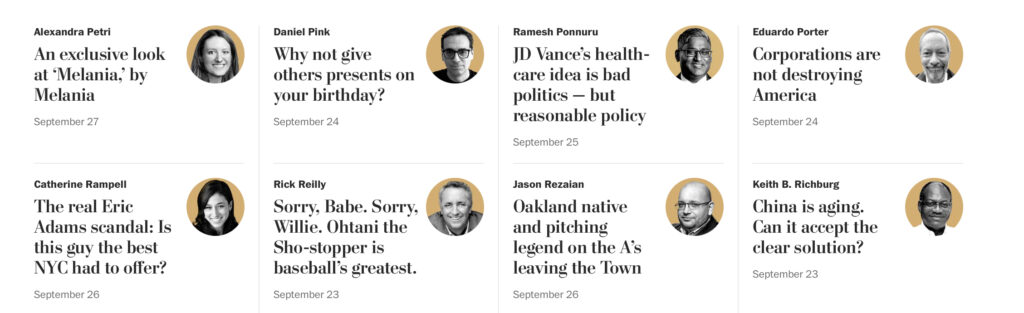 The Washington Post has assembled a lineup of neoliberal pundits, including Eduardo Porter and Catherine Rampell. 